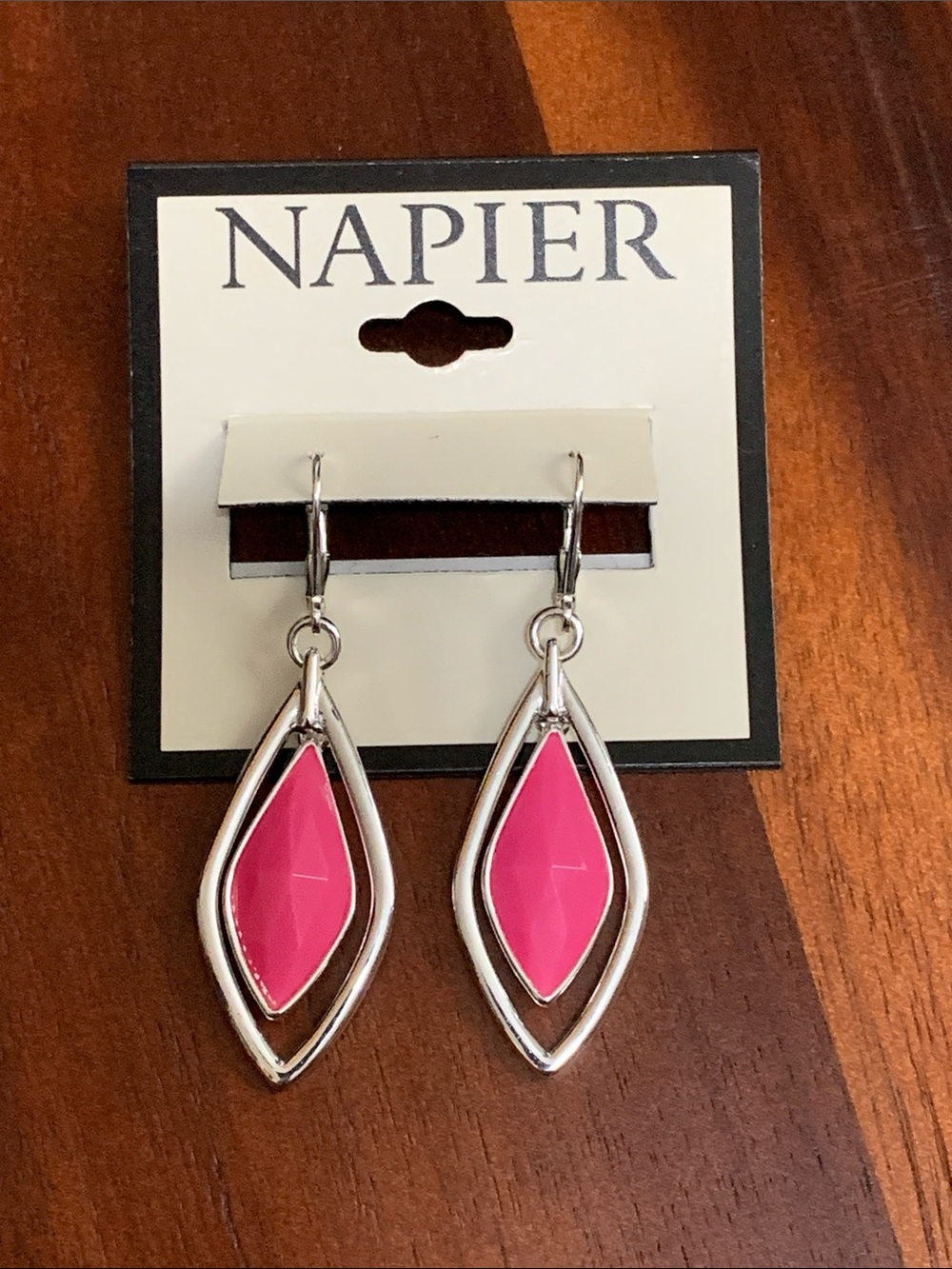 NWT Napier silver tone pink stone earrings